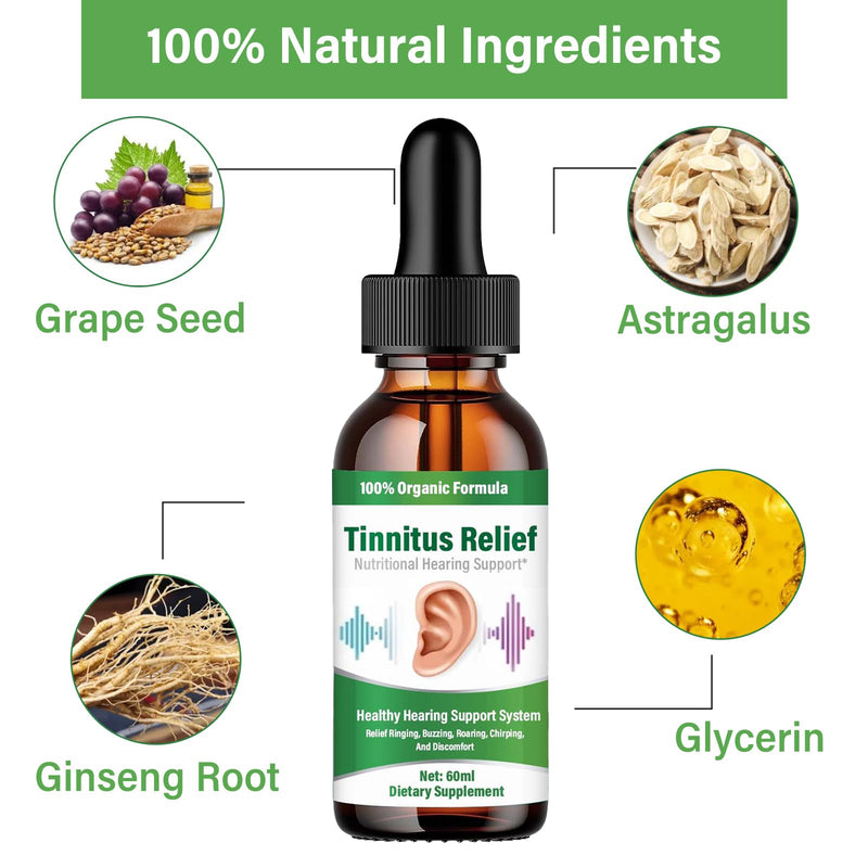 Tinnitus Relief for Ringing Ears, Natural Ingredients Ear Tinnitus Relief, 60ml