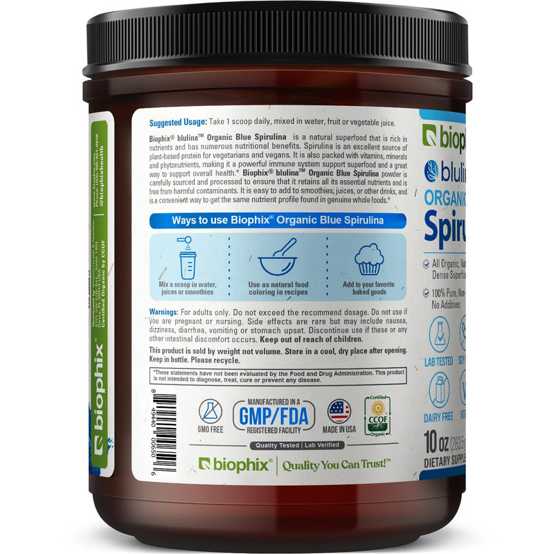 [Australia] - biophix Blue Spirulina Powder Organic Blulina 10 oz - Algae Organic Spirulina Powder 283 Servings - Superfood Supplement - Natural Blue Pigment - Espirulina en Polvo Organica Pura Azul 10 Ounce (Pack of 1) 