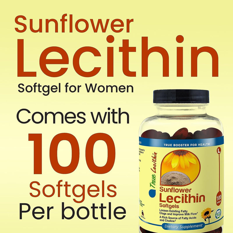 [Australia] - Milk Sunflower Lecithin Softgels - Natural Lactation Support & Duct Relief for Breastfeeding Moms - 1200mg, 100 Softgels - Unblock Clogs, Enhance Milk Flow, Rich in Fatty Acids & Choline 