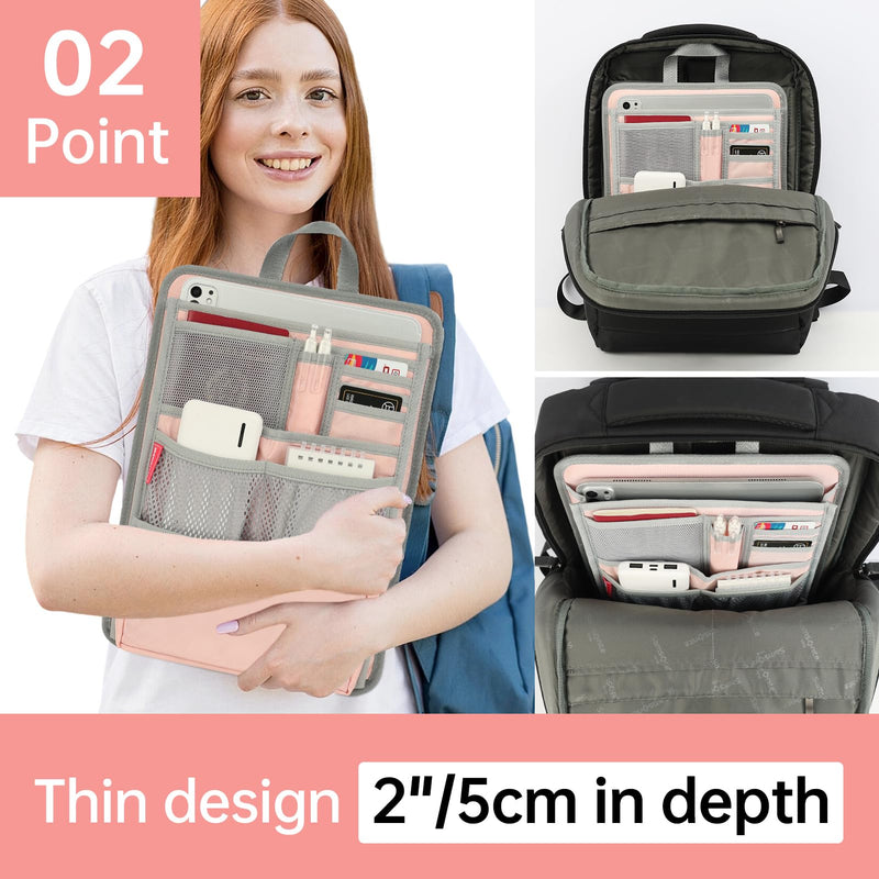 Stiff Backpack Insert Organizer for Men Women Bag In Bag,Water-repellent Nylon 13.7''x10.2''x2''-Pink Pink