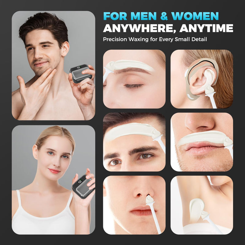 [Australia] - Nose Wax Kit Men,Nose Hair Waxing Kit with Adjustable LED Display,Ear Hair Removal Kit for Men Women 100 g Wax 70 Applicators,Constant Temp,USB Heated,Pocket-Size,Black Black 