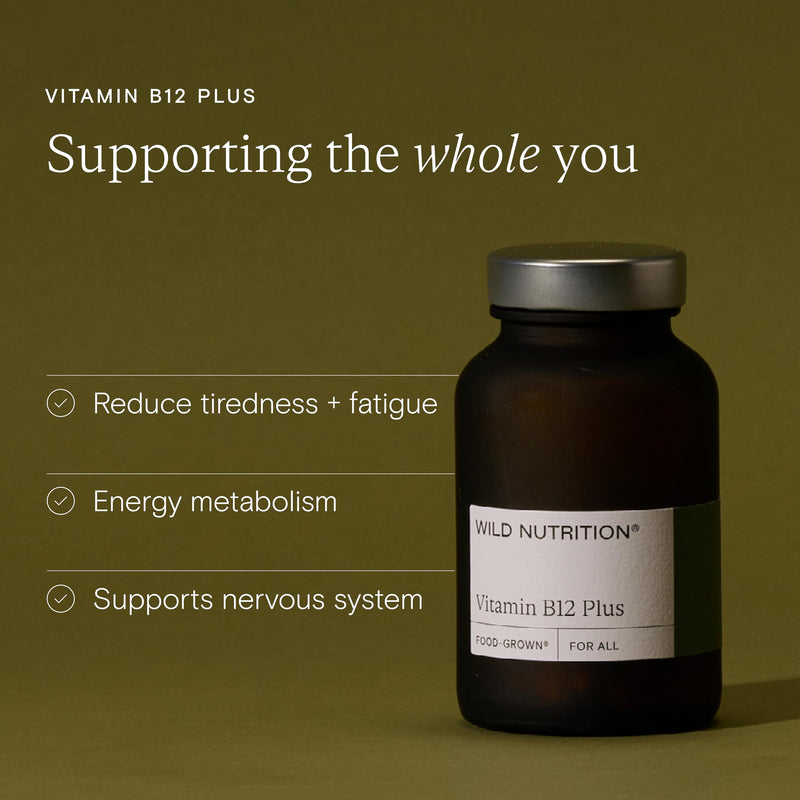 WILD NUTRITION Food-Grown Vitamin B12 Plus | Vitamin B12 Supplement with Beetroot Powder to Support Nervous System, Energy Levels & Energy Metabolism | 30 Capsules