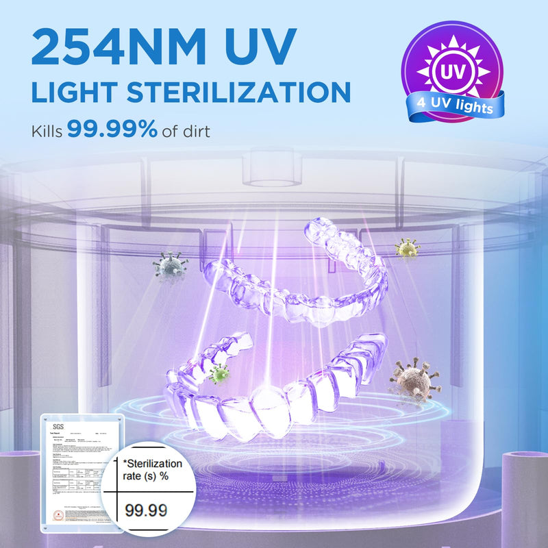 [Australia] - Dental Ultrasonic Retainer Cleaner Machine - Dental Cleaning Pod for Denture, Mouth Guard, Aligner, Night Guard, Braces, Toothbrush Heads, Jewelry, 45kHz Retainer Cleaner with Digital Timer & 200ML Pink 