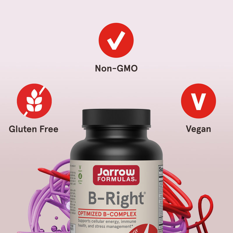 Jarrow B-Right Vitamin B Complex Formula, 100 Capsules | Optimized B-Complex Supports Cellular Energy & Metabolism, Cardiovascular Health, Immune & Heart Health, Vegan, Non-GMO Unflavored 100 Count (Pack of 1)
