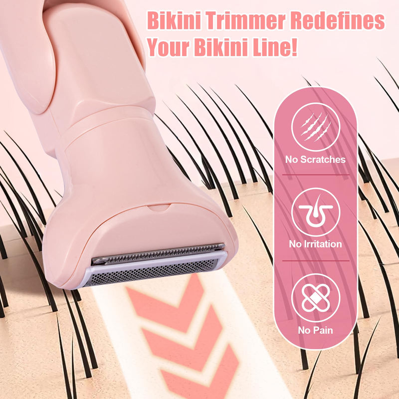 [Australia] - Bikini Trimmer for Women, 5 in 1 Rechargeable Electric Razors Waterproof Wet/Dry Use Body Hair Trimmer for Women & Men Pubic Hair, Private Area, Legs, Face, Nose, Eyebrow, Body (Pink) 