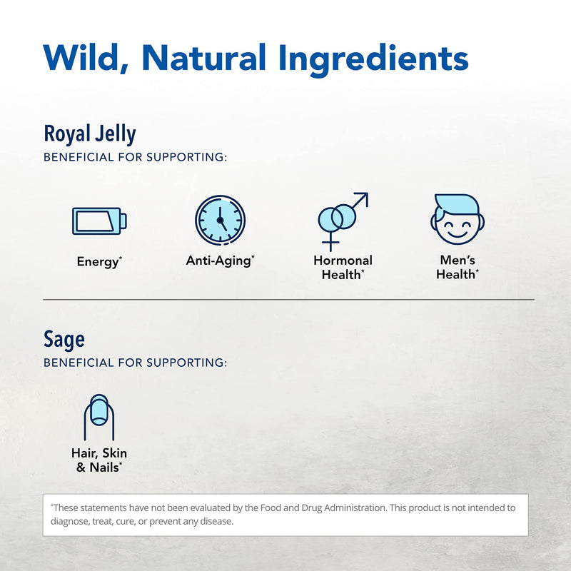NORTH AMERICAN HERB & SPICE Royal Power - 120 Capsules - Royal Jelly Concentrate - Healthy Energy Response, Natural Source of Vitamins - Fortified with Rosemary & Sage - Non-GMO - 60 Servings