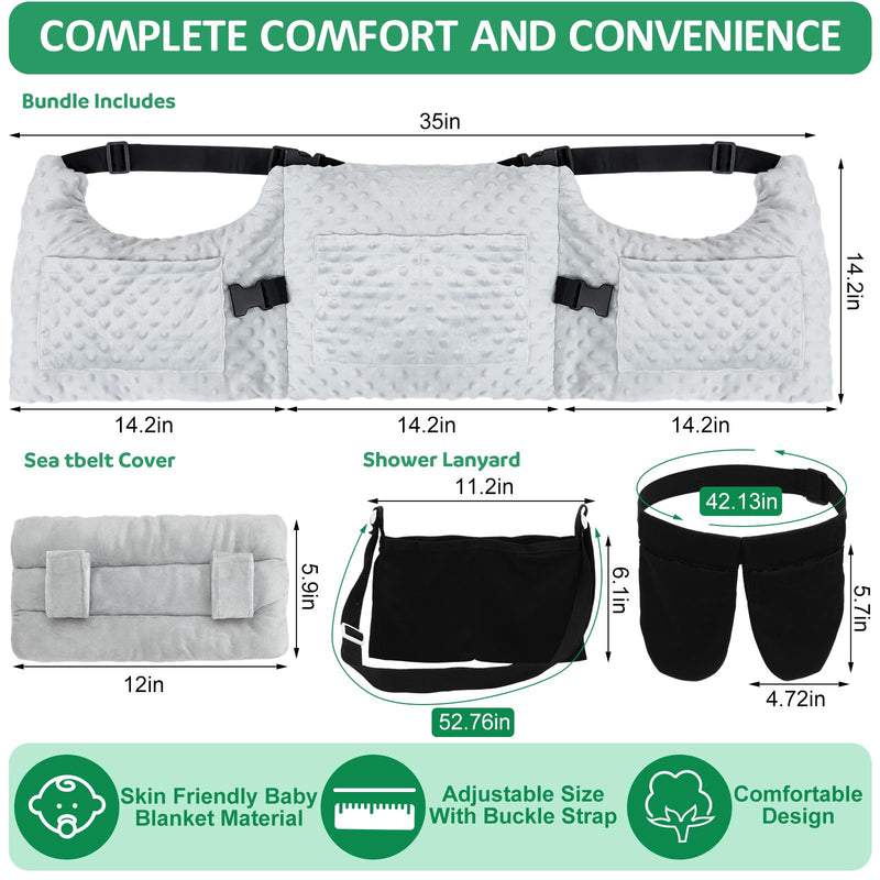 [Australia] - Post Mastectomy Pillow Seatbelt Pillow with Mastectomy Drain Holder Shower Bag for Breast Surgery Recovery Supplies Must Haves Breast Reduction Augmentation Patients Care Post Surgery Gifts 