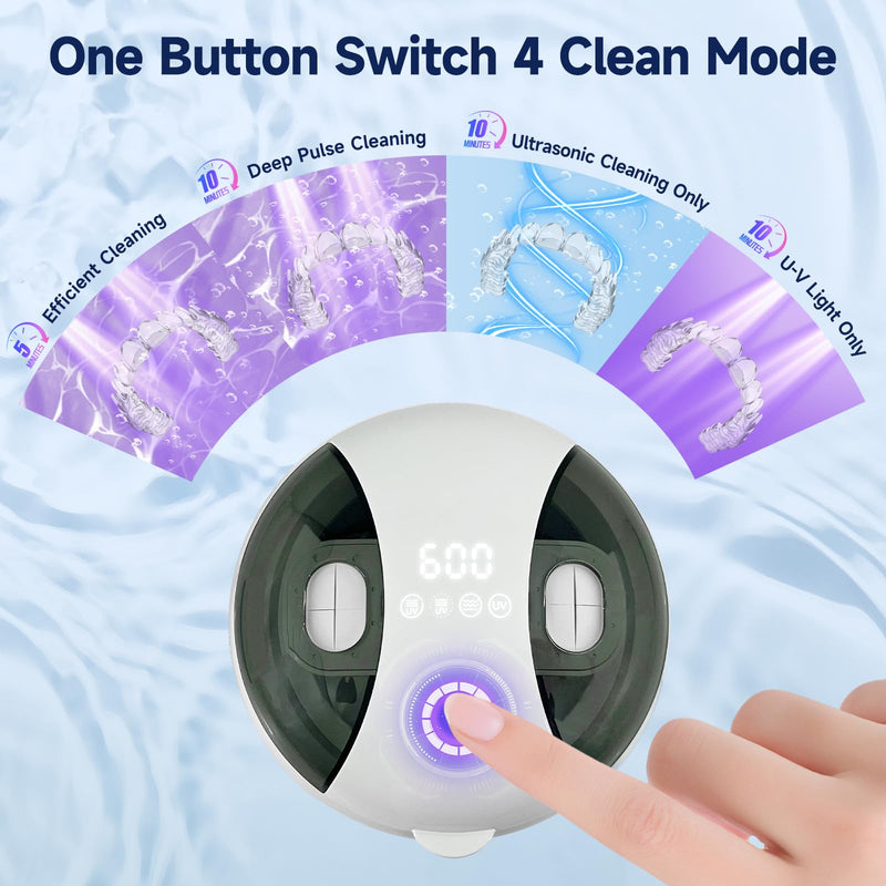 [Australia] - 2025 Ultrasonic Retainer Cleaner Machine for Dentures - 45kHz Retainer Cleaner Machine for Mouth Guards, Braces, Toothbrush Heads, Jewelry with 200ML Capacity, 24W & 4 Modes for All Dental Appliances 