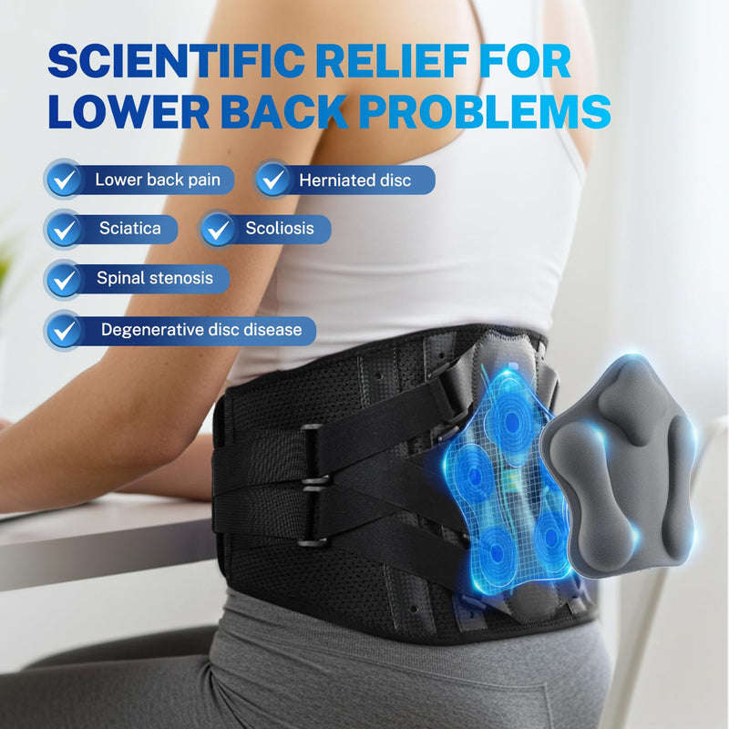 [Australia] - Back Brace for Lower Back Pain Relief, Extra Lumbar Support Pillow, Lightweight Carbon Fiber Splints, Ultra-thin Mesh, Adjustable Fit, for Under Clothes, Sciatica, Posture, Lifting, Size M Black 