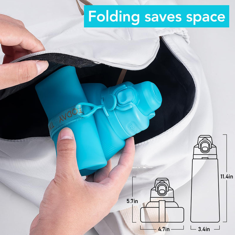 TakeToday Travel Bottles for Toiletries, Tsa Approved 3.4oz Portable Travel Bottles, Collapsible Water Bottles 32oz, Foldable Travel Water Bottle with Straw