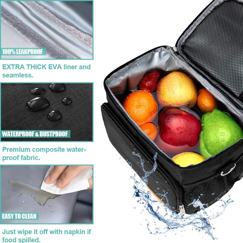 [Australia] - Tiblue Insulated Lunch Bag for Women/Men - Reusable Lunch Box for Office Work School Picnic Beach - Leakproof Freezable Cooler Bag with Adjustable Shoulder Strap for Kids/Adult(Medium,Black) Medium Black 