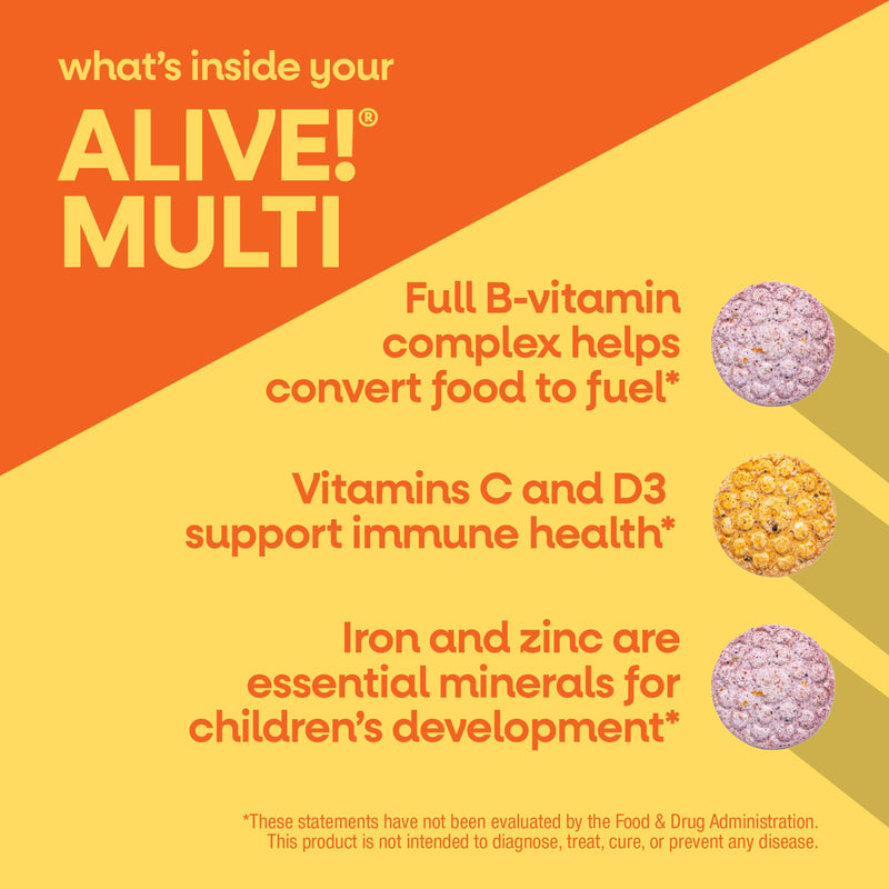 Nature's Way Alive! Children’s Chewable Multivitamin, Cherry, 120 ct | Kids Multivitamin Tablets with Orchard Fruits and Garden Veggies Powder Blend, Daily Kids Vitamins for Nutritional Support 120 Count (Pack of 1)