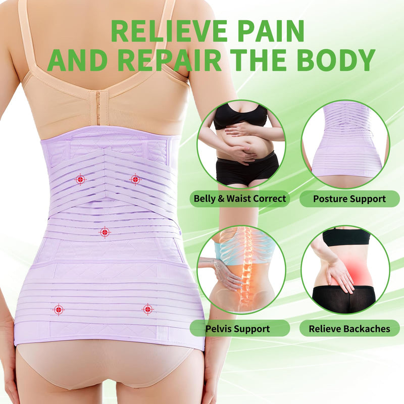 2 in 1 Belly Band Wrap Purple, C-Section Support Belt X-Large, Post Partum Support Recovery Waist/Pelvis Belt, Hysterectomy Belly Band Postpartum Binder Postpartum Girdle Stomach