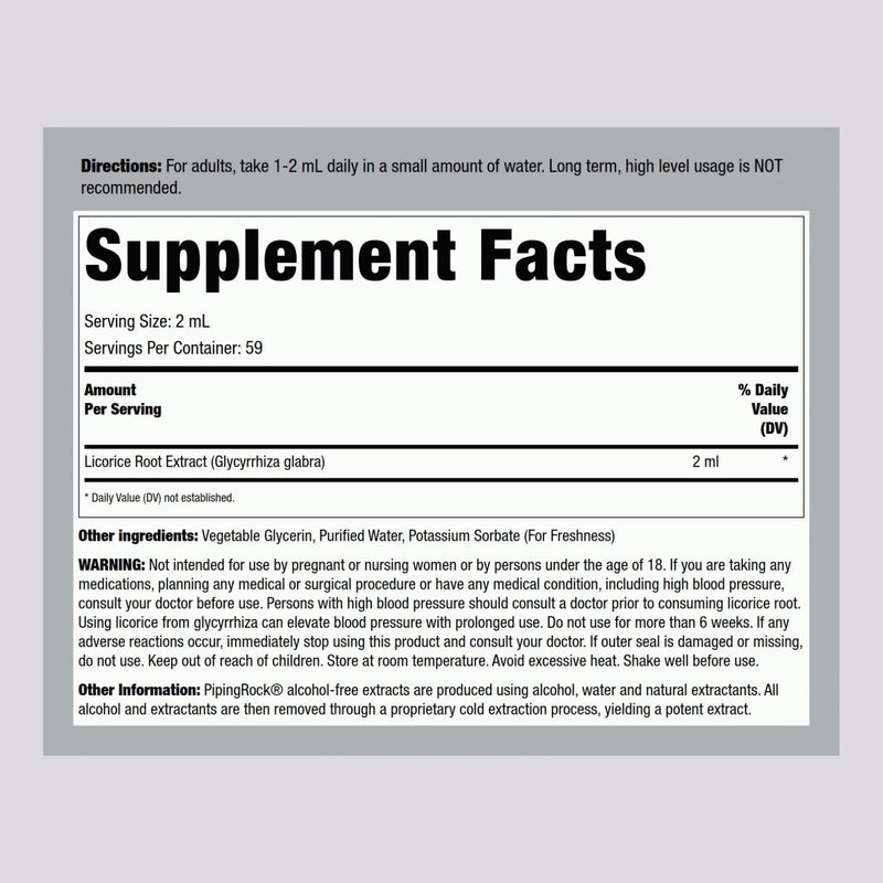 [Australia] - Piping Rock Licorice Root Extract Tincture | 4 Fl Oz | Vegetarian Liquid Supplement | Alcohol Free | Non-GMO, Gluten Free 