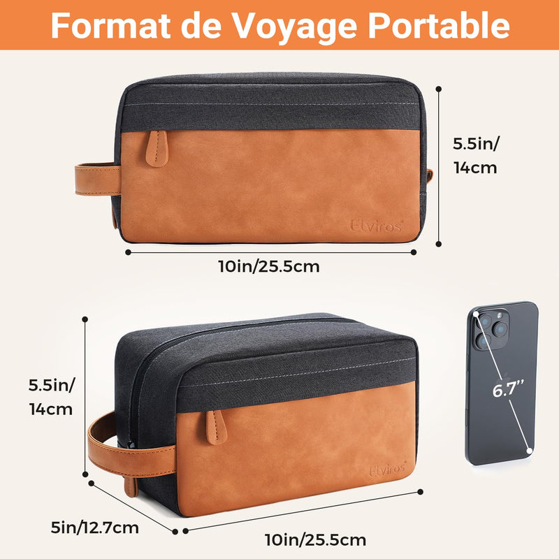 Elviros Hanging Toiletry Bag for Men Travel Essentials Hanging Shaving Dopp Kit PU Leather with Separate Compartments for Grooming and Toiletries Water Repellent Organizer Gift for Dad