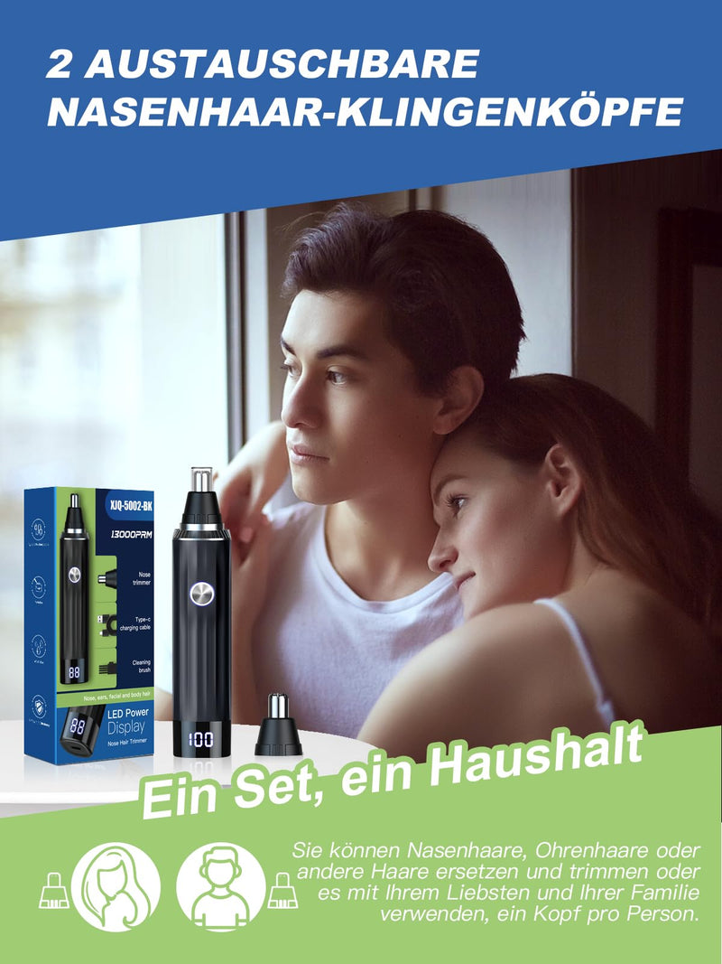 [Australia] - Brigin Nose Hair Trimmer, Rechargeable Nose Hair Trimmer with LED Display, 2 IN 1 Pain-Free Multifunctional Ear and Nose Hair Trimmer with IPX7 Waterproof Xjq-5002-bk 