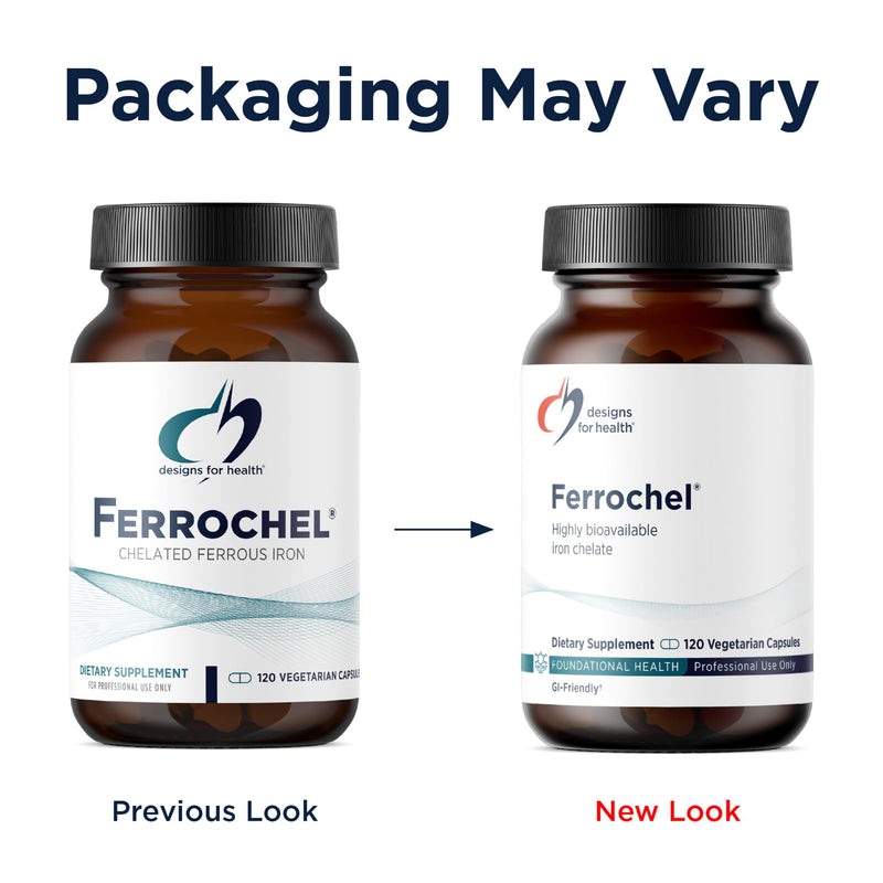 Designs for Health Ferrochel - Highly-Absorbable Iron Supplement for Women & Men - 27 mg Iron for Energy & Immune Support - Safe for Pregnant Women & Teens - Non-GMO, Gluten Free - 120 Vegan Capsules Standard Packaging