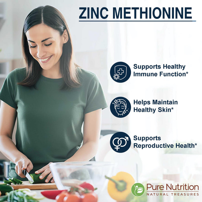 Pure Nutrition Zinc Methionine | 240 Veg Caps | Supports Immunity