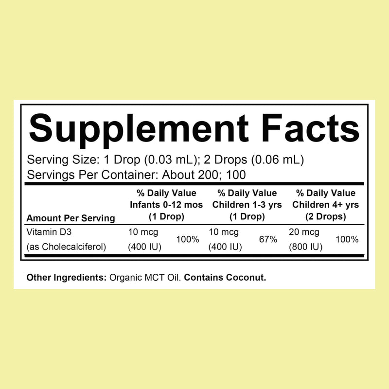 CHILDLIFE ESSENTIALS Organic Vitamin D3 Drops Infants, 0.21 Fl Oz (2 Pack) | Newborns, Baby Vitamin D Drops, 400 IU per Serving, Immune Teeth & Bone Health Support, USDA Organic, Flavorless, Infants 0.21 Fl Oz (Pack of 2)