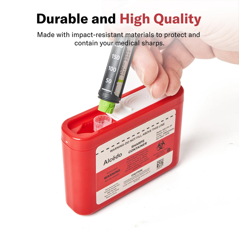 [Australia] - Alcedo Portable Sharps Container for Travel and Home Use (3-Pack), Small 0.1L Container for Diabetes Insulin Pen Needle Disposal, Biohazard Syringe Mini Container, Medical Grade 3 