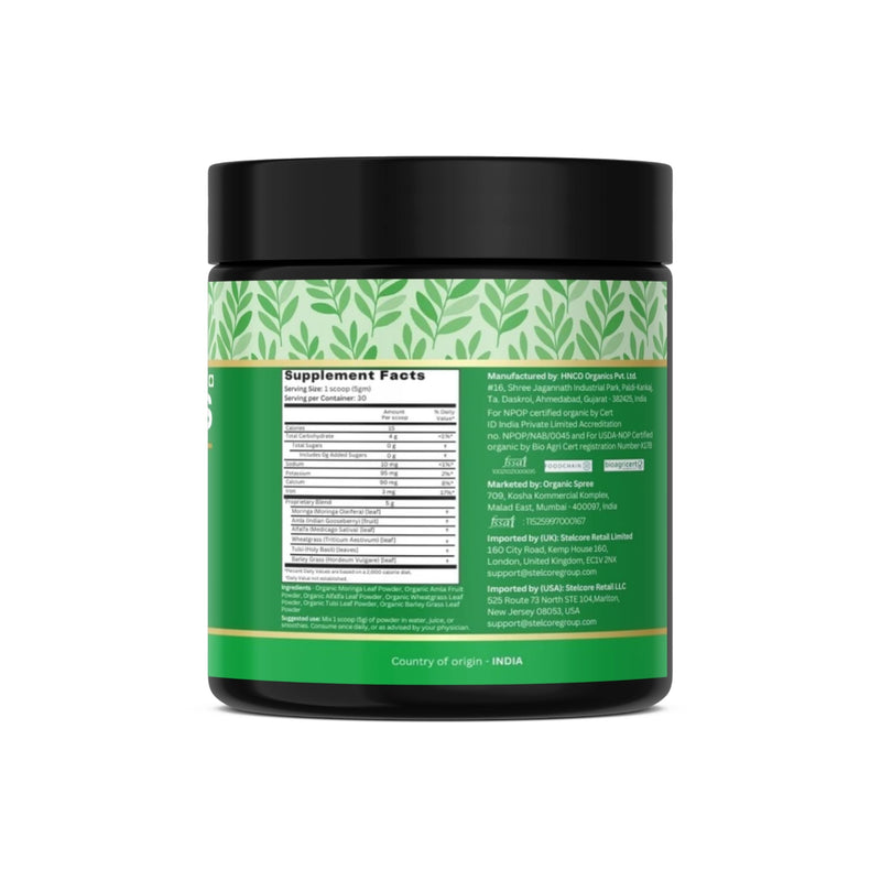 Organic Spree Super Greens Powder – 150 gm (5.3oz) | USDA Organic Certified | Superfood Mix with Moringa, Wheatgrass, Tulsi, Amla, Alfalfa & Barley Grass (1) 1
