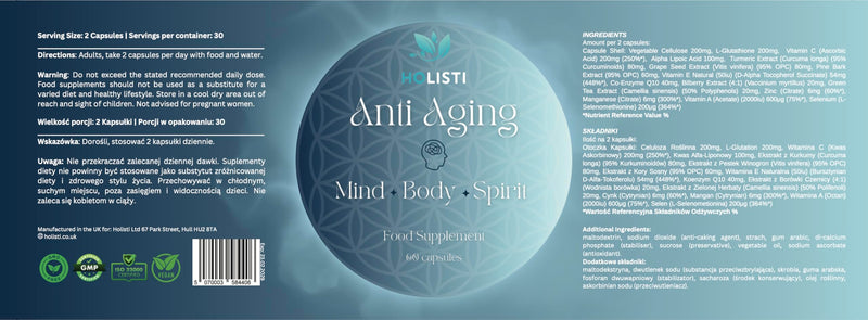 Anti Ageing Supplement | CoQ10, Glutathione & Vitamin C | Made in UK | Vegan Capsules | 30 Day Supply | 15-in-1 Complex | Antioxidant Formula