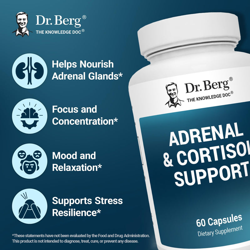 Dr. Berg Adrenal & Cortisol Support Supplement | +Ashwagandha | 60 Capsules | Mood, Focus, Relaxation & Stress Support* | Ashwagandha Extract | Cortisol Manager Formula* 60 Count (Pack of 1)