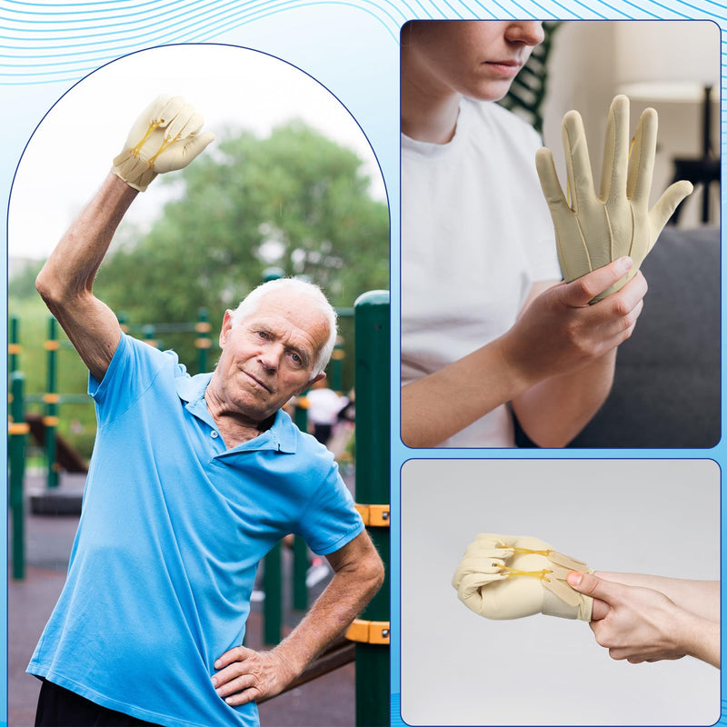 [Australia] - Panitay 2 Pair Traction Exercise Glove Hand Finger Strengthening Thumb Flexion Physical Therapy Glove for Increasing Strength Brown X/ XL 