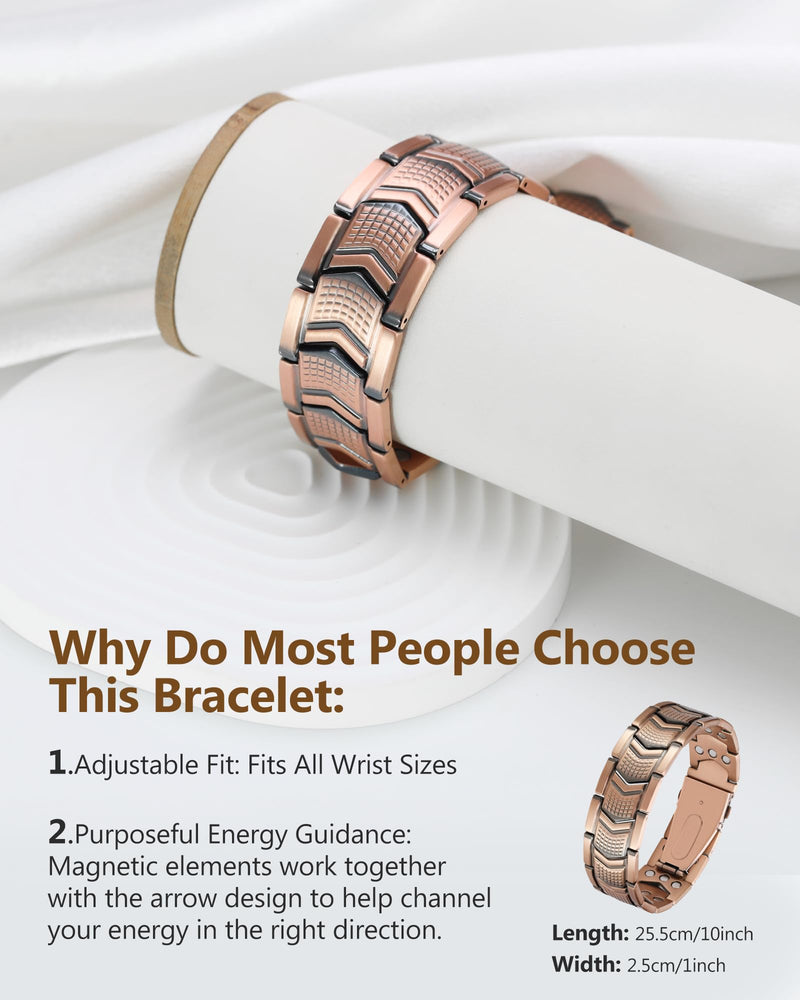 [Australia] - Feraco Copper Bracelet for Men 3X Strength,Magnetic Therapy Bracelet Copper Jewelry with Powerful 3800 Gauss Magnets,Premium Fold-Over Clasp Arrowforge 