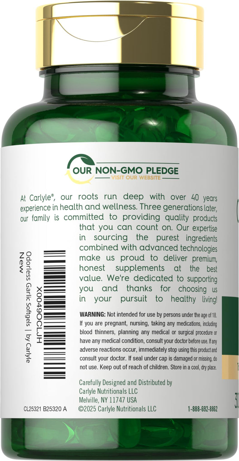 [Australia] - Carlyle Odorless Garlic Softgels 8000 mg | 300 Count | High Potency Formula | Non-GMO and Soy Free 