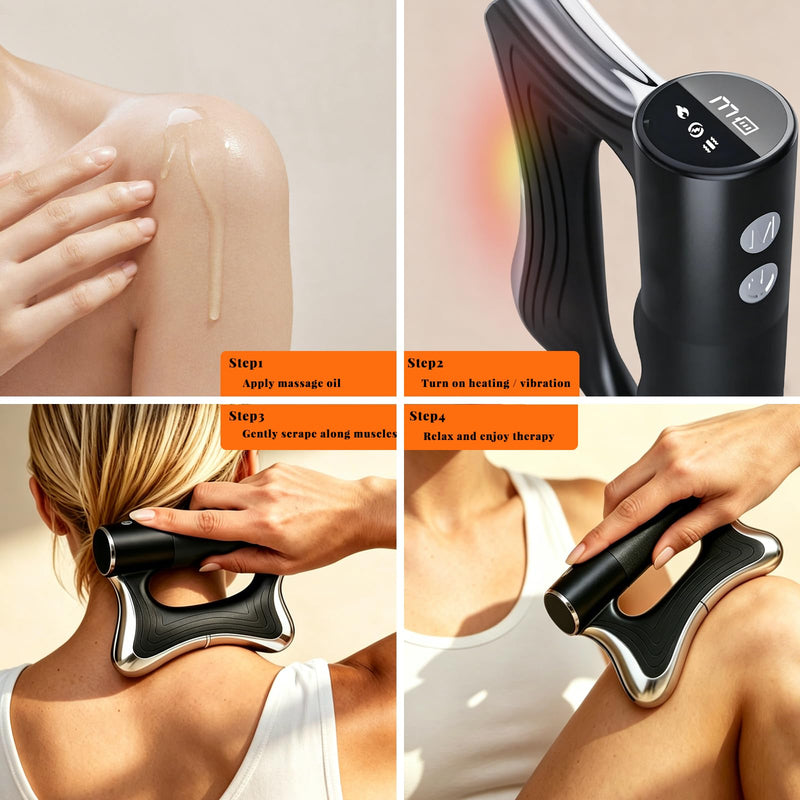 AICNLY Heated Muscle Scraper Tool Electric Vibration Scraping Massage Tool | Muscle Massager for Neck Back Shoulders, Rechargeable Muscle Relaxation Device with Heat Therapy for Body Care & Daily Relax Black