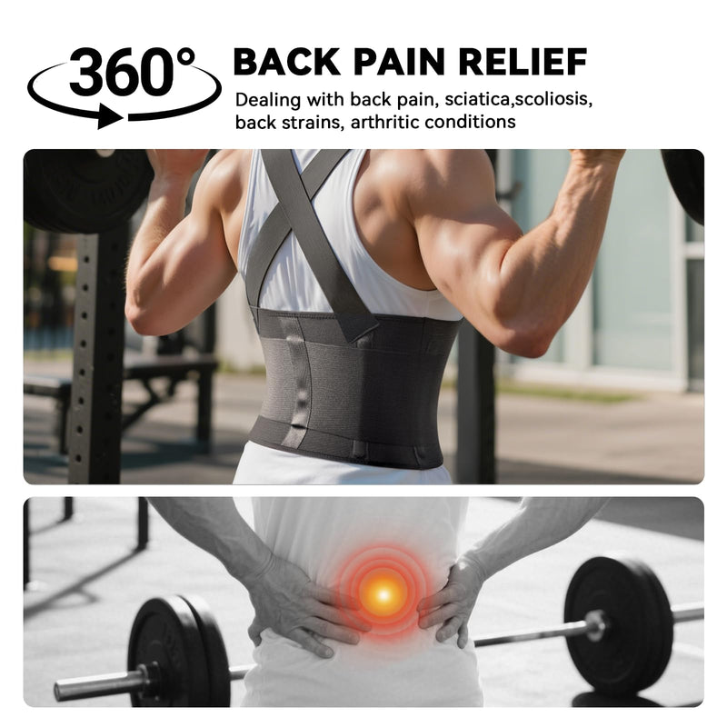 [Australia] - Work Back Brace for Men & Women, Adjustable Lower Back Support Belt with Suspenders for Back Pain Relief, Moving Construction Warehouse Heavy Lifting Safety & Protection (Black, Large) Black 