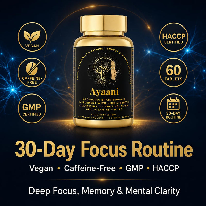 Focus Brain Booster & Memory Supplement | 25-in-1 Caffeine-Free Nootropic with Alpha GPC 300mg, Citicoline & L-Theanine | Brain Fog, Fatigue, Focus & Mental Clarity | 60 Vegan Tablets