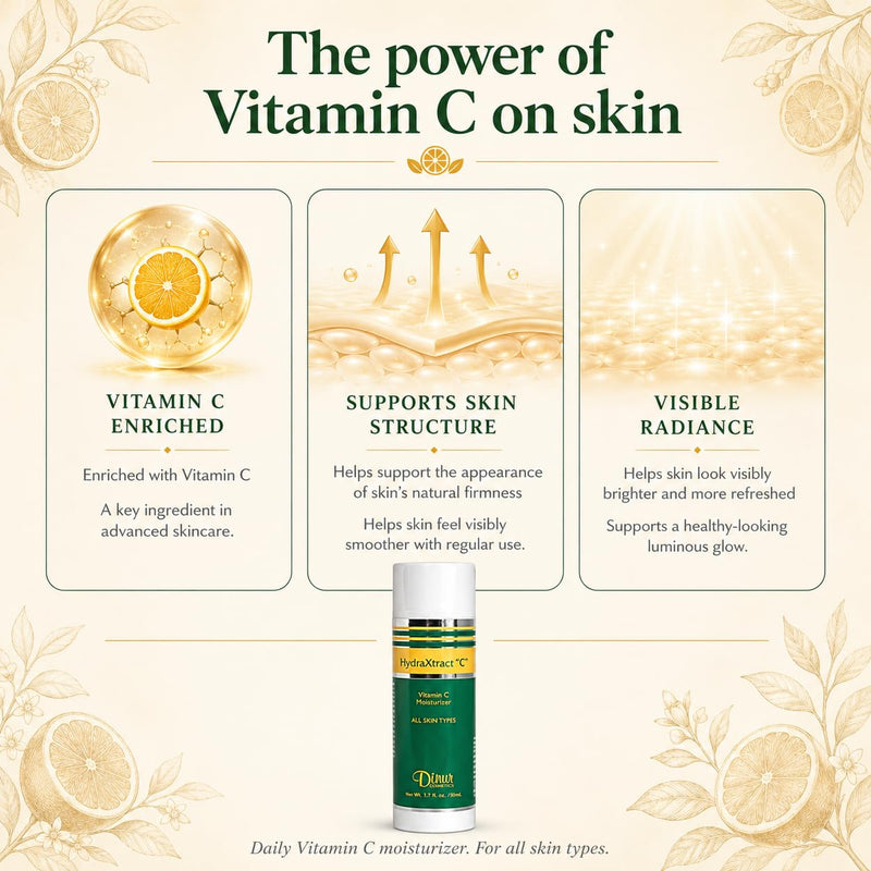 Dinur Cosmetics HydraXtract Vitamin C Moisturizer Decreases Aging Pump Up the Skin Improves Skin Smoothness & Firmness 1.7 oz. 50 ml HydraXtract C Moisturizer