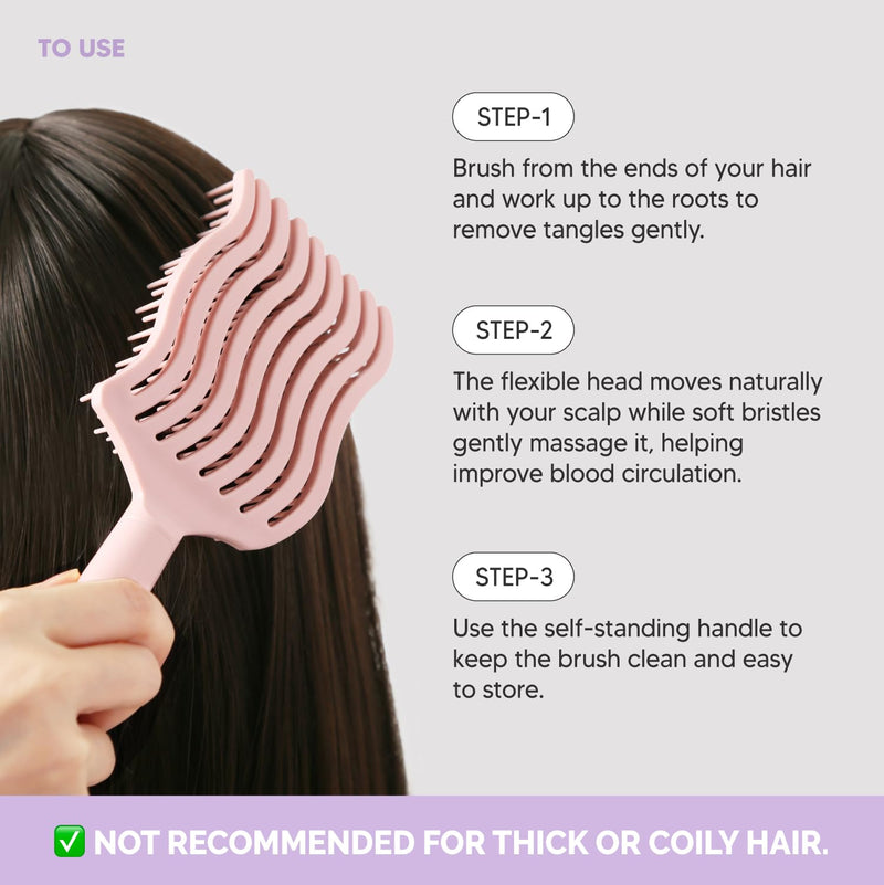 Wavy Detangling Brush(Soft Bristles), Detangler Comb with Flexible Bristles, Remove Knots and Tangle, Scalp Massage, Wet & Dry Hair, Detangling Brush for Adult and Kids Hair,