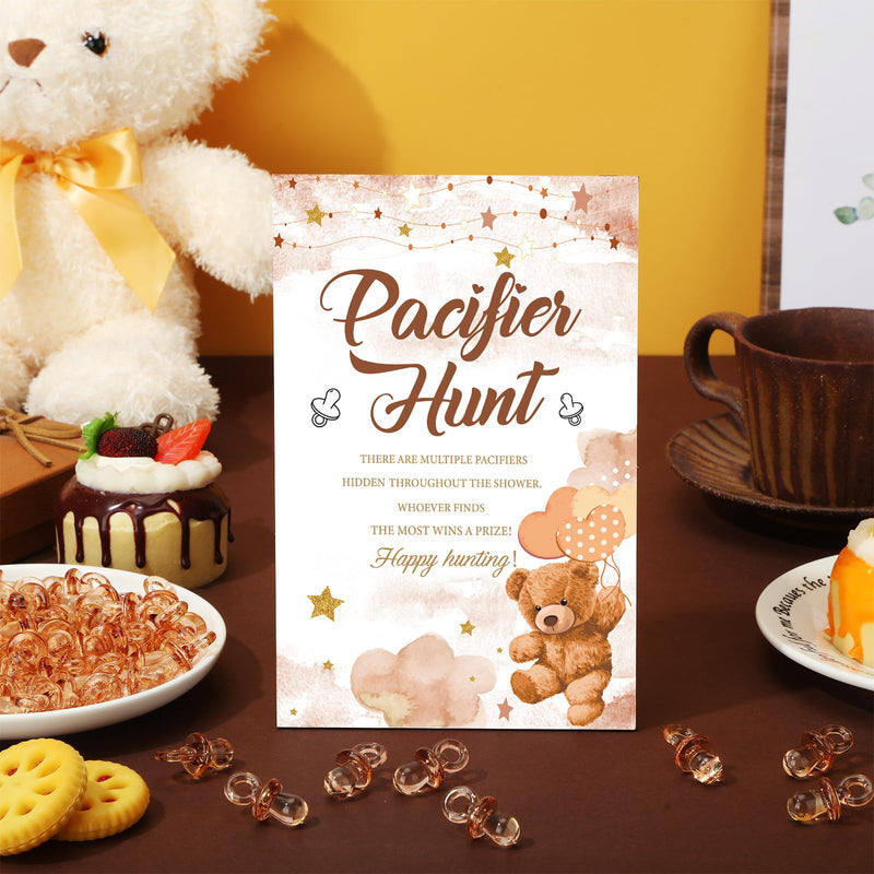[Australia] - 51 Pcs Pacifier Hunt Baby Shower Games Include Baby Pacifier Hunt Sign and 50 Acrylic Baby Pacifiers Baby Pacifiers for Baby Shower Game Gift Sets Gender Reveal(Brown Bear) Brown Bear 