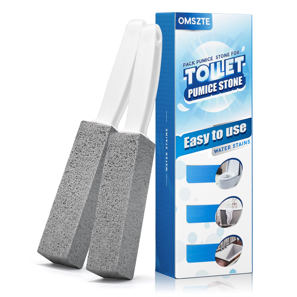 2Pack Pumice Stone Toilet Bowl Cleaning with Handle, Scouring Stick Powerfully Cleans Away Limescale Stain, Hard Water Rings, Calcium Buildup, Suitable for Tiles, BBQ Grill, Bath tubs