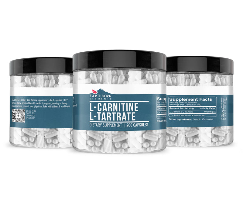 [Australia] - Earthborn Elements L-Carnitine Tartrate, 200 Capsules, No Magnesium or Rice Fillers, No Additives, Gluten-Free, Undiluted 200 Count (Pack of 1) 