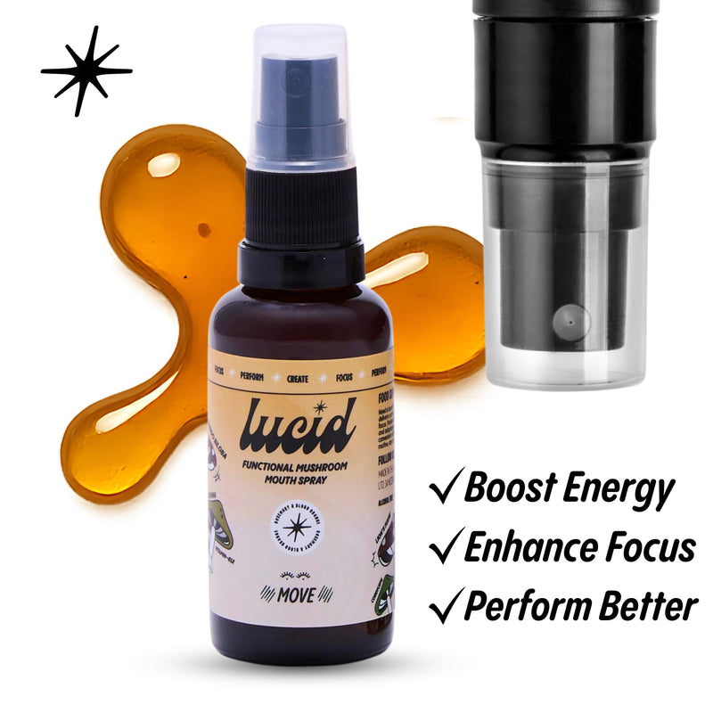 Lucid Move Elixir Oral Spray – Focus & Natural Energy Support with Lion’s Mane, Cordyceps, Guarana, Ginkgo & Vitamins B6 and B12 – Rosemary Blood Orange – 30ml, Vegan, Alcohol Free, Natural