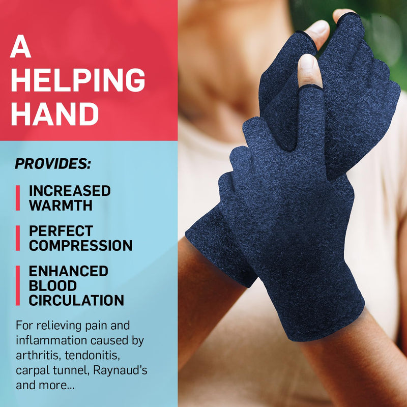 [Australia] - Dr. Arthritis Essentials Open-Fingertip Arthritis Gloves, Compression Gloves for Carpal Tunnel & Raynaud's, Hand Brace (Navy, Medium) Navy (1 Pair) 