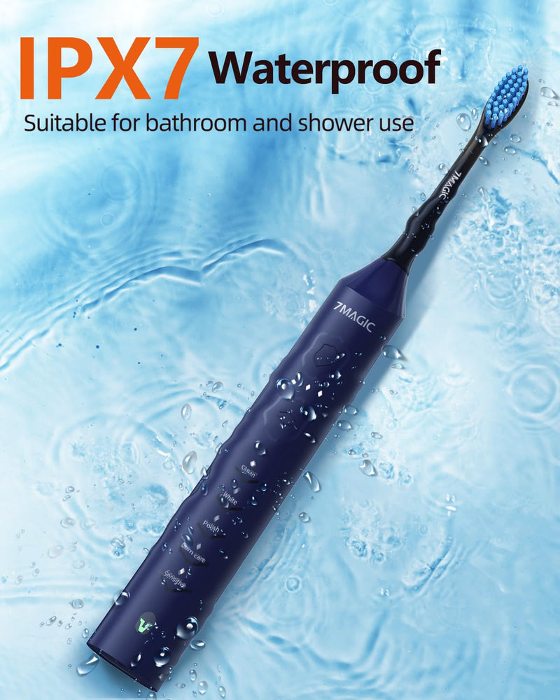 [Australia] - Electric Toothbrush for Adults, Sonic Electric Toothbrush with 3 Intensity Levels & 5 Modes, One Charge for 60 Days, Rechargeable Toothbrush with 6 Toothbrush Heads & 40,000 VPM Deep Clean(Blue) Blue 