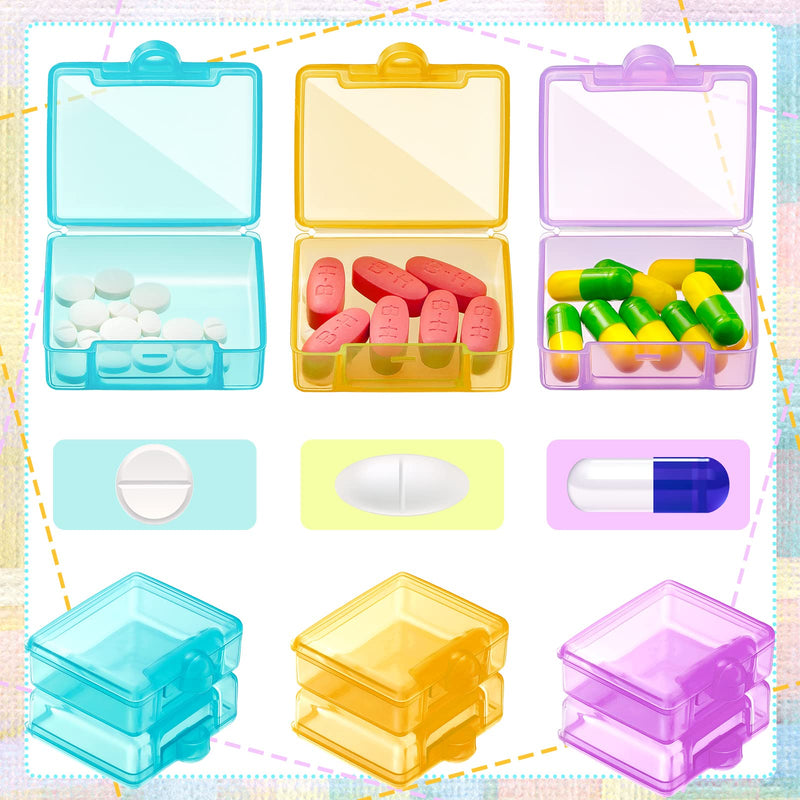 6 Packs Pocket Tiny Pill Case Single Daily Small Pill Container Travel Medicine Holder Cute Portable Personal Medicine Dispensers Organizers for Purse Pills Vitamin Supplements(Orange/Purple/Green) Orange/Purple/Green