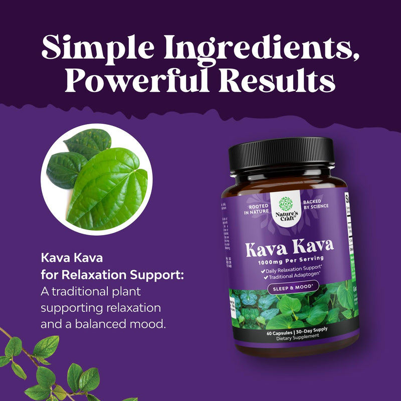 [Australia] - Kava Kava Root Extract Supplement 1000mg - Fast Acting Herbal Support with Kavalactones for Balanced Mood - Relax Calming Capsules for Stress Relief & Better Sleep - 30 Servings Capsule 60 Count (Pack of 1) 