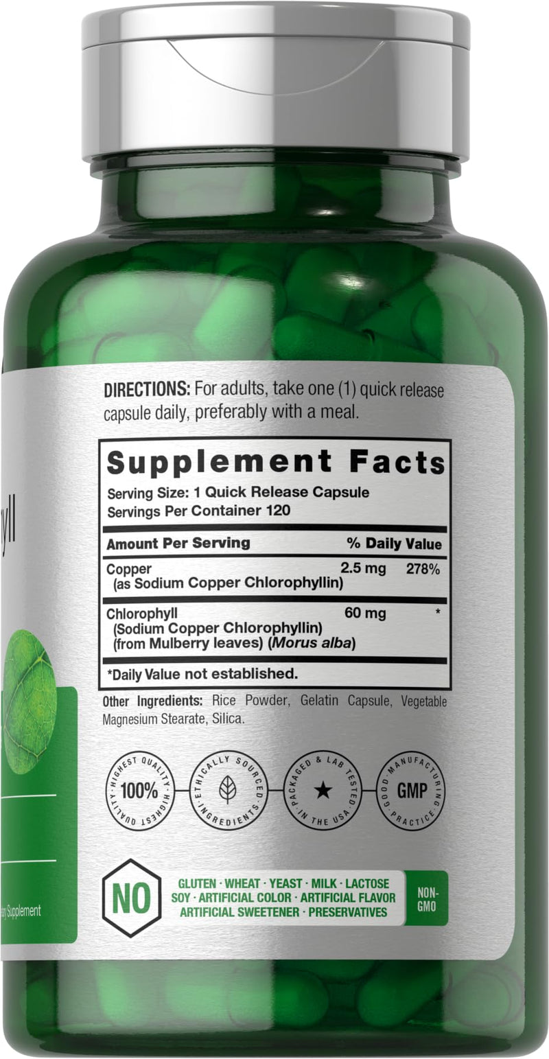 Horbäach Chlorophyll Capsules | 120 Count | Non-GMO and Gluten Free Supplement | Naturally-Occurring Pigment