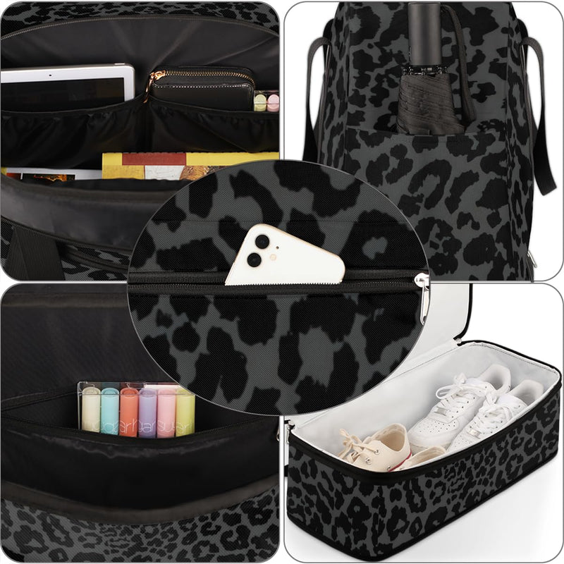 Black Leopard Cheetah Travel Duffel Bag Tote Carry On Luggage Sports Gym Bag With Shoe Compartment For Woman Man Overnight Weekend Yoga Workout Training Handbag,A-1 A-Black Leopard Cheetah