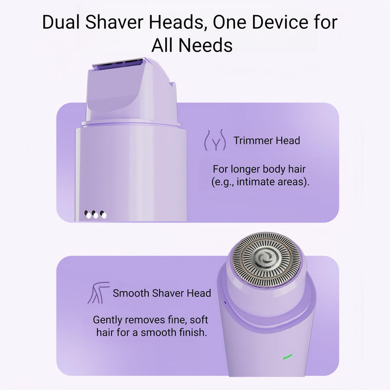 [Australia] - Bikini Trimmer for Women Electric Razors for Women Electric Shaver Female 2-in-1 Bikini Razor for Pubic Hair, Private Area, Legs, Face, Body Hair, Waterproof, Dual Head, Rechargeable (Purple) Purple 