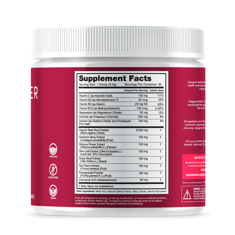 Designer Wellness, Cherry Berry, Designer Reds Superfood Powder, 30 Serving 6.7 Ounce (Pack of 1)