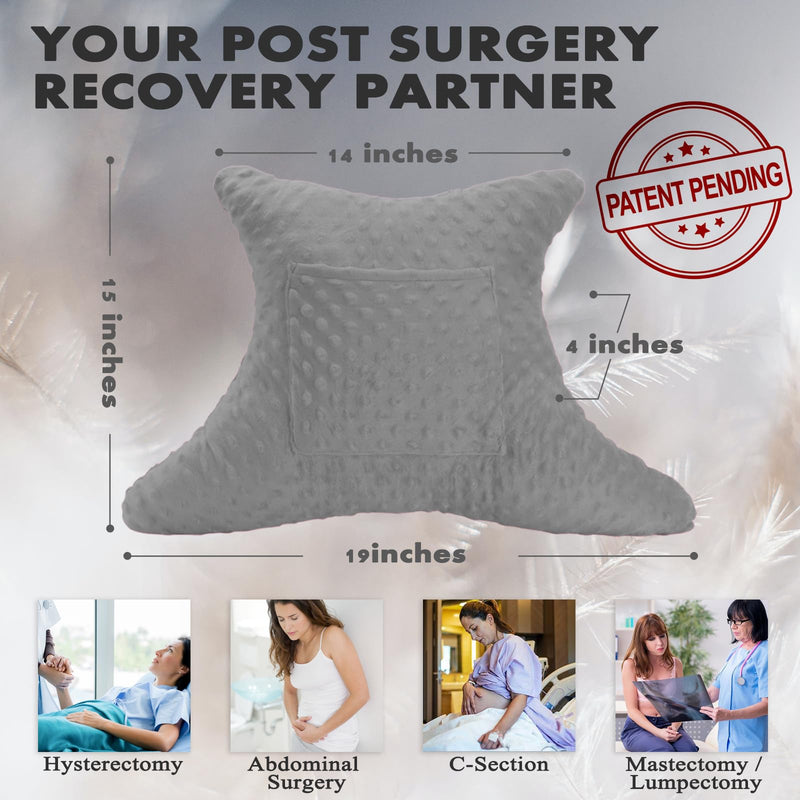 [Australia] - Hysterectomy Pillow with Pocket, Hysterectomy Recovery Abdominal Pillow, Post Surgery Pillow for Abdomen, C-Section Recovery Pillow, Mastectomy, Tummy Tuck, Hernia, Abdominal Surgery Must Haves Grey 