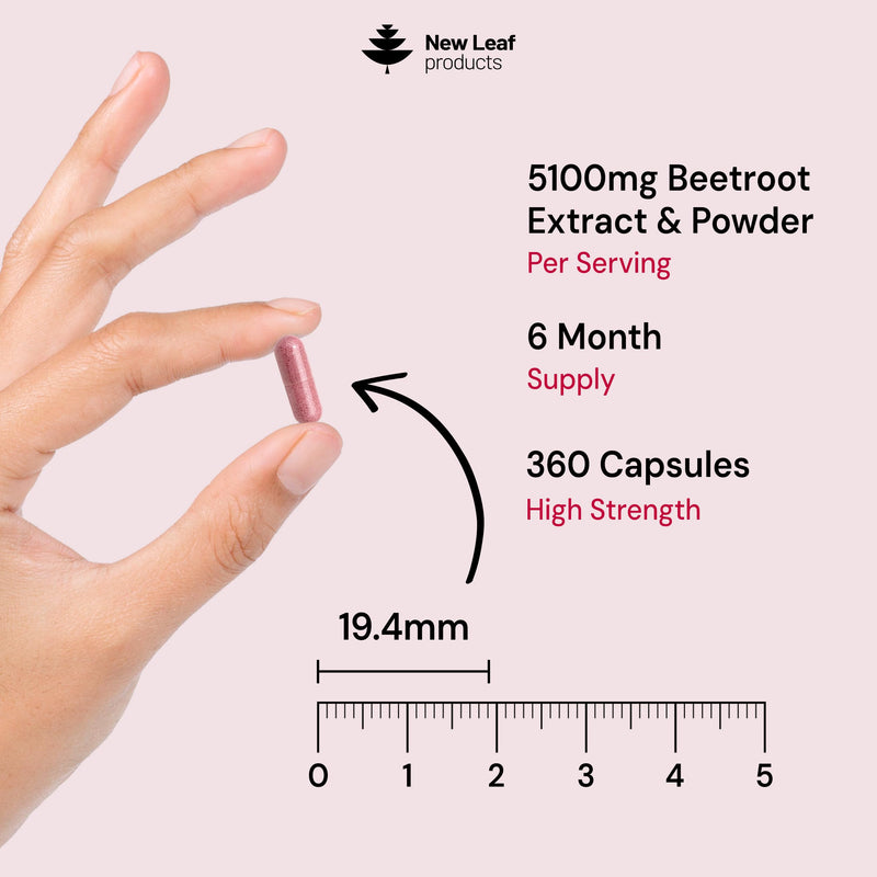 Beetroot Capsules 5100mg - High Strength Beetroot Supplement 360 Vegan Capsules - Nitric Oxide - Enriched with Black Pepper Made in The UK By New Leaf 360 count (Pack of 1)