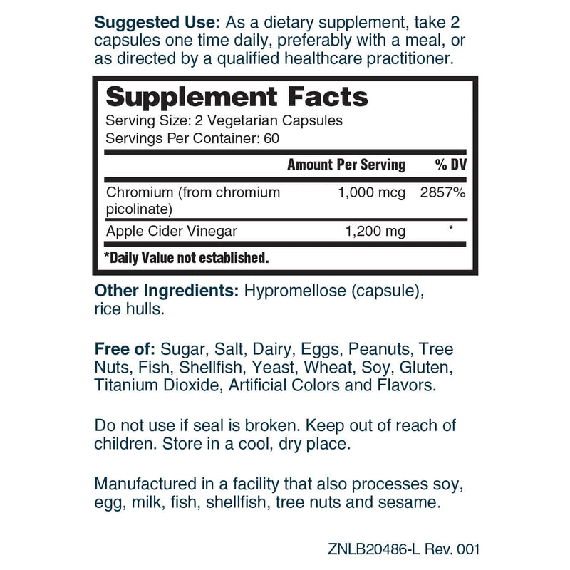 [Australia] - Nature's Lab Apple Cider Vinegar 1200mg with Chromium - 120 Capsules (60 Day Supply) 
